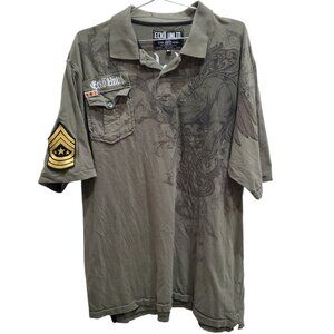 Rare Y2K Ecko Unlimited Polo Shirt Mens XL Military Patch Rhino green Embroidery